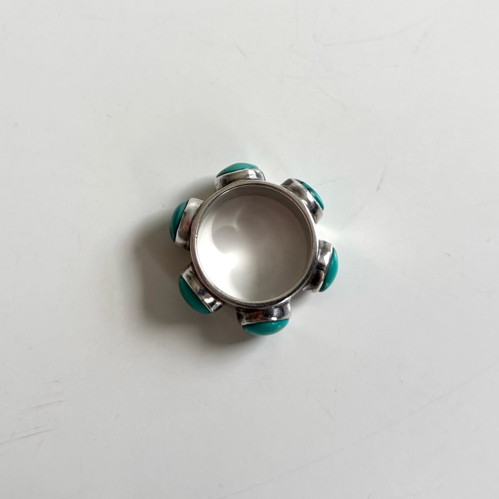 Sterling Silver Ring with Turquoise Stones Size 7 - Picture 3 of 9